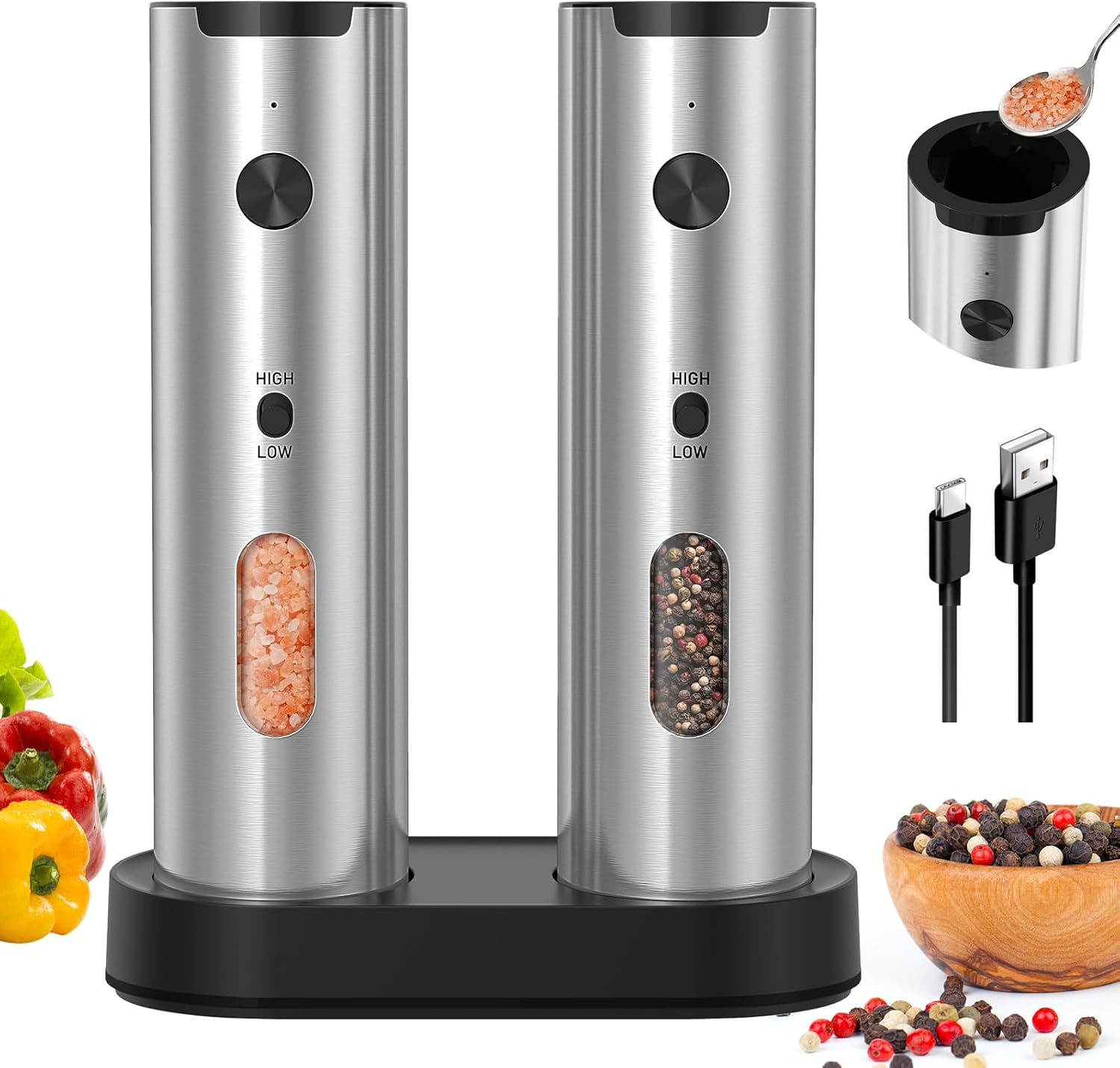 CIRCLE JOY Rechargeable Electric Salt and Pepper Grinder Set