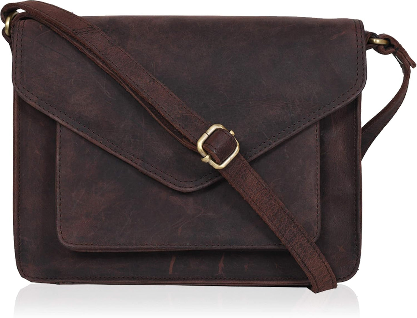 Genuine Leather Crossbody Handbag with Adjustable Strap for Women