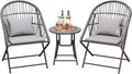 Foldable 3-Piece Patio Bistro Set with Rattan Chairs and Round Table