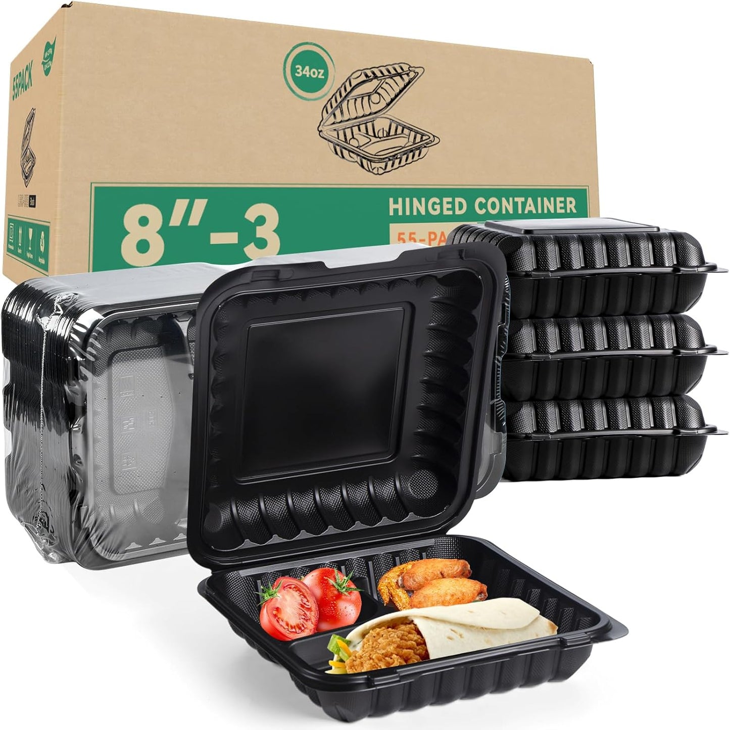 Food Containers 55 Pack 34oz 8 Inch BPA Free Meal Prep Boxes