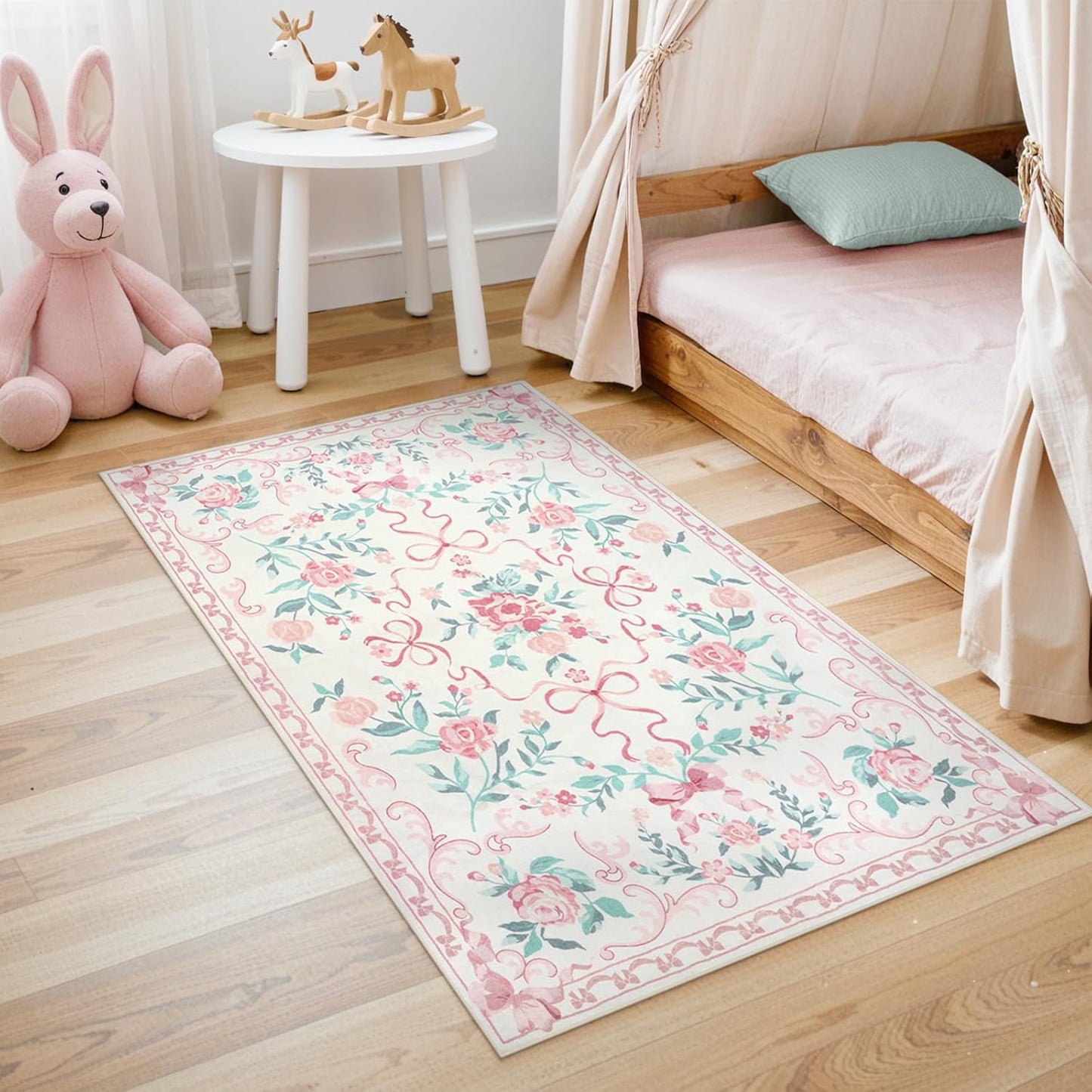 Collive 3x5 Nursery Rug - Boho Pink Floral Area Rug for Kids
