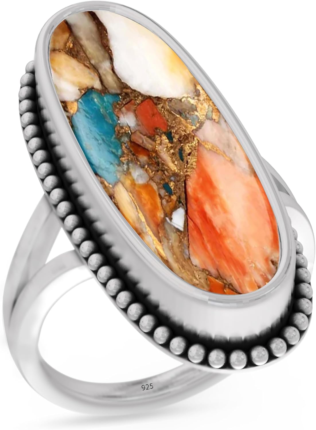 925 Sterling Silver Ring with Oyster Copper Turquoise Gemstone