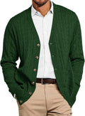 Runcati Mens Cable Knit Cardigan V Neck Casual Button Down Sweater