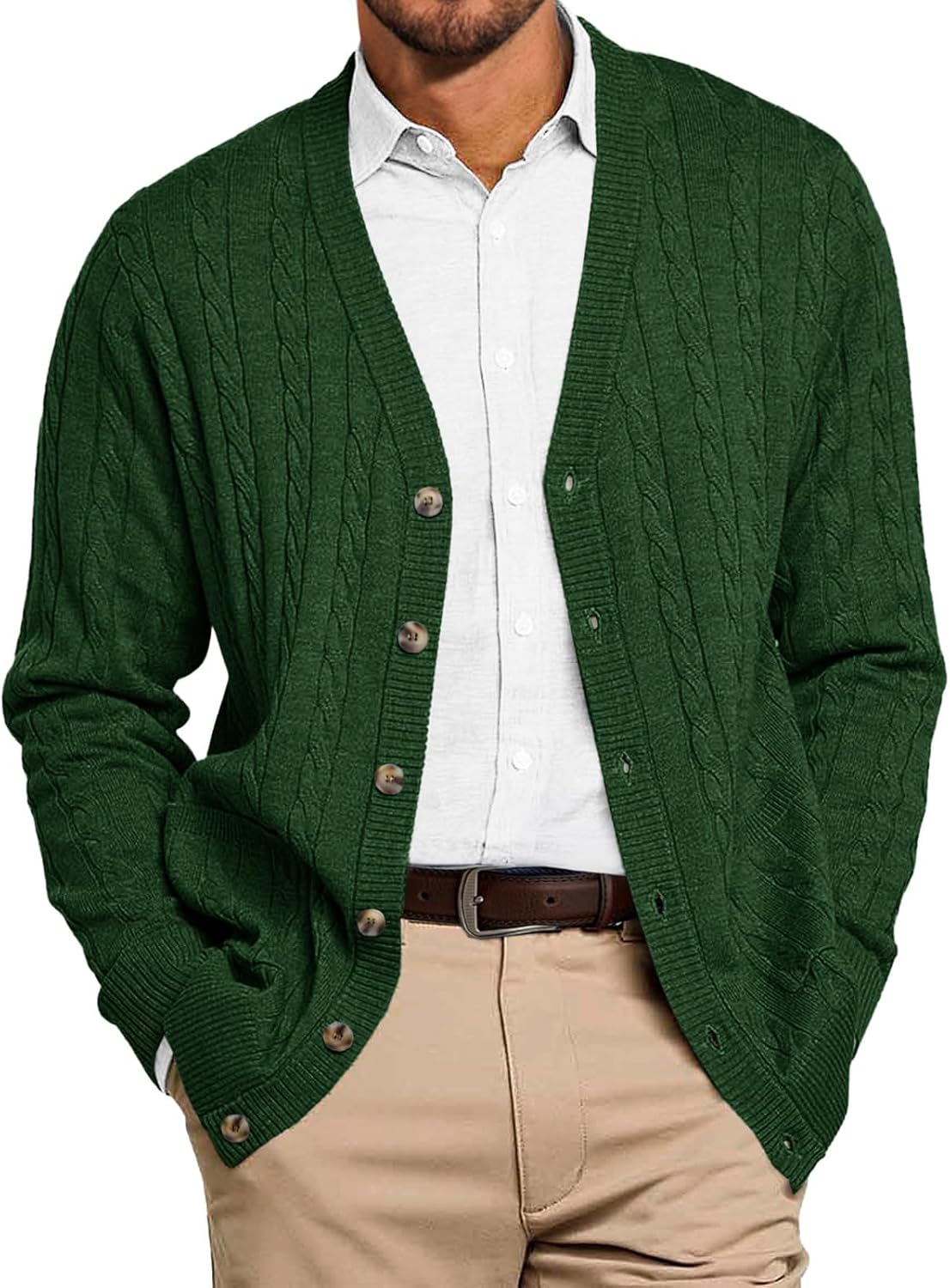 Runcati Mens Cable Knit Cardigan Sweater for Stylish Fall Wear