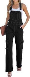 Cargo Jean Overalls for Women Wide Leg Bib Utility Stretchy Denim cut