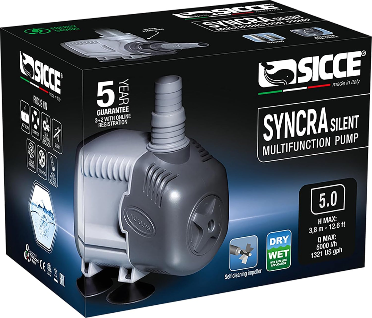 SICCE Syncra Silent 5.0 Submersible Water Pump for Aquariums