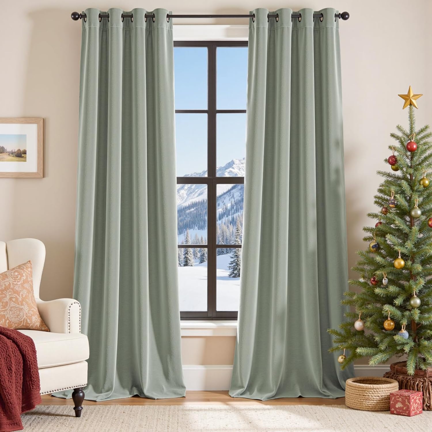 Lazzzy Velvet Green Curtains for Luxury Blackout Window Treatment