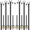 6 Pack 10 ft Heavy Duty Metal String Light Poles Adjustable Outdoor