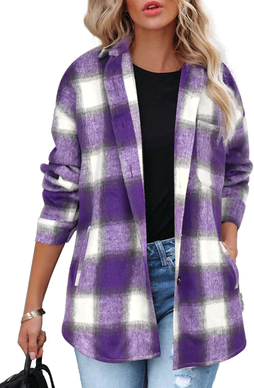 Stylish Women's Plaid Shacket Jacket for Fall and Winter Wear
