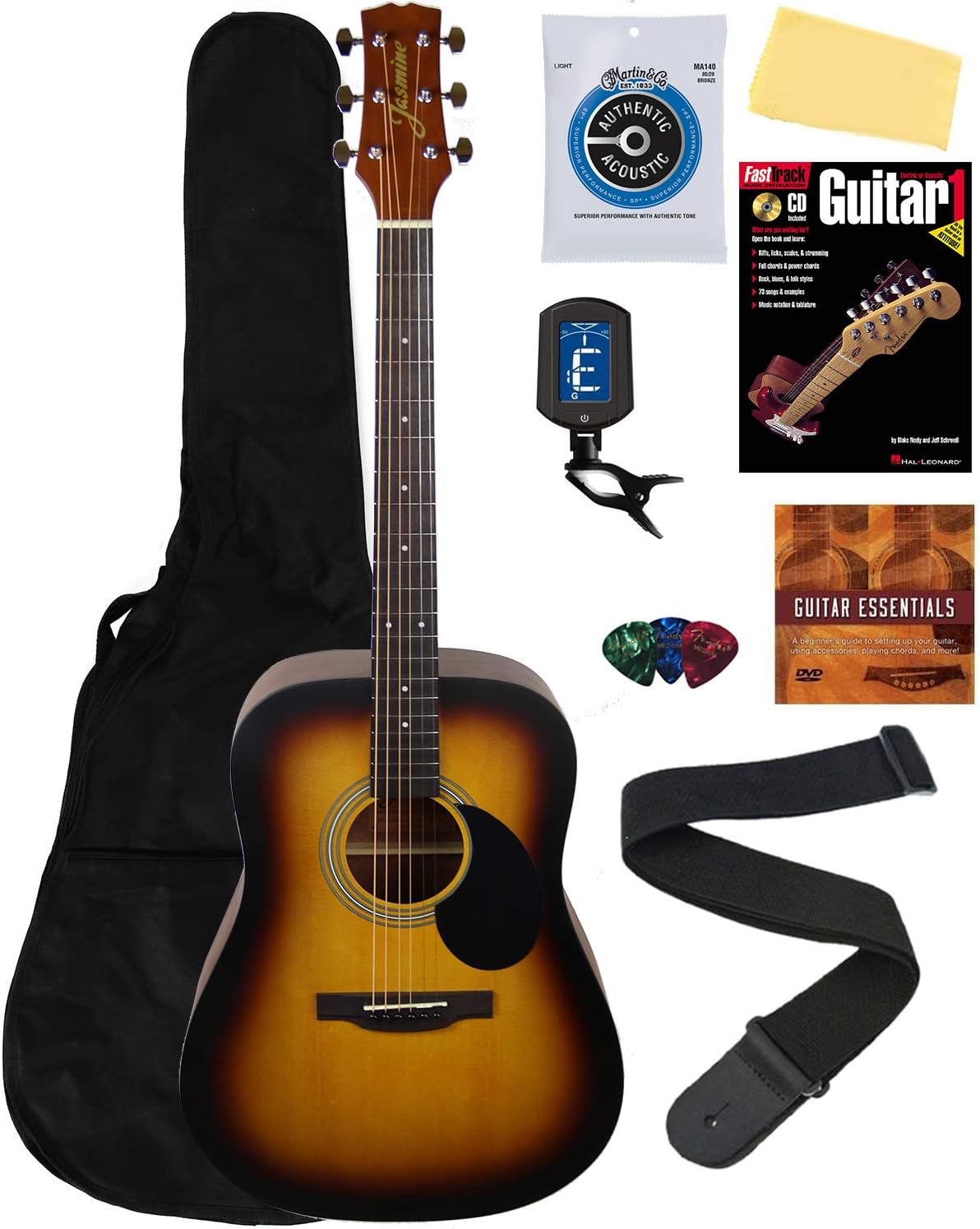 Jasmine S35 Acoustic Guitar Bundle with Gig Bag and More