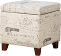 Fabric Script Pattern Cube Storage Footstool with Hinged Lid - Compact