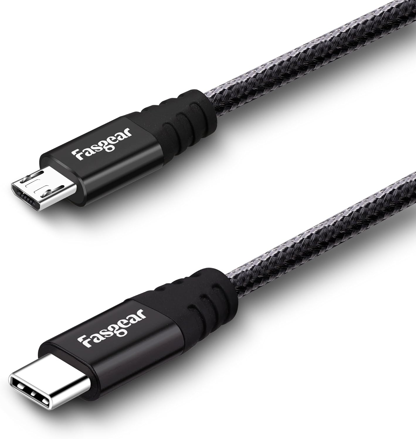 Fasgear 1ft Nylon Braided USB C to Micro USB Cable - Fast Charging for Galaxy S7/S6 & More!