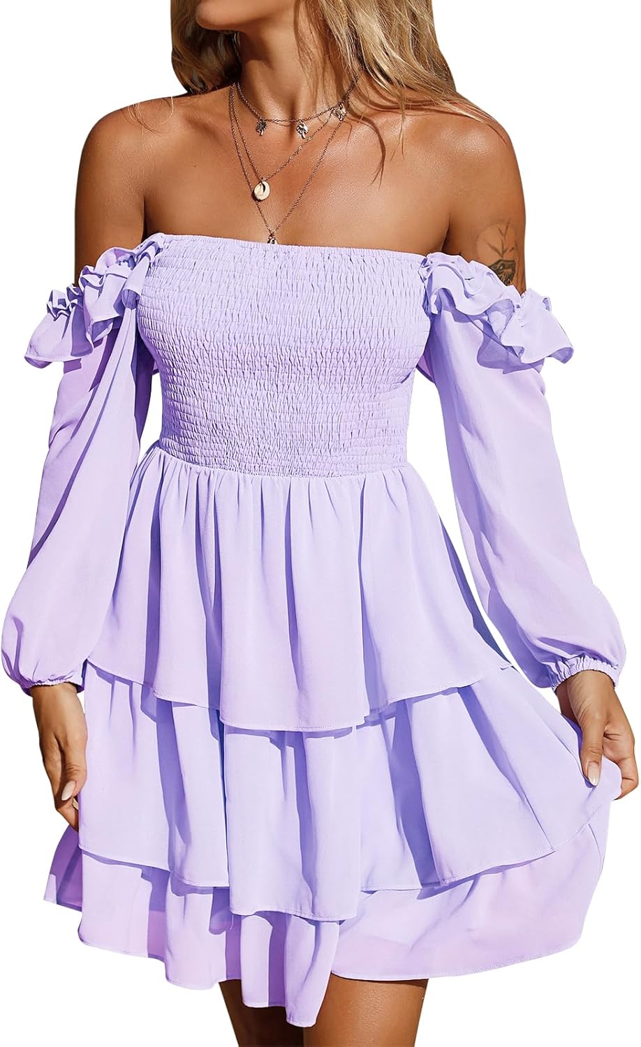 Byinns Women's Smocked Ruffle Mini Dress for Any Occasion