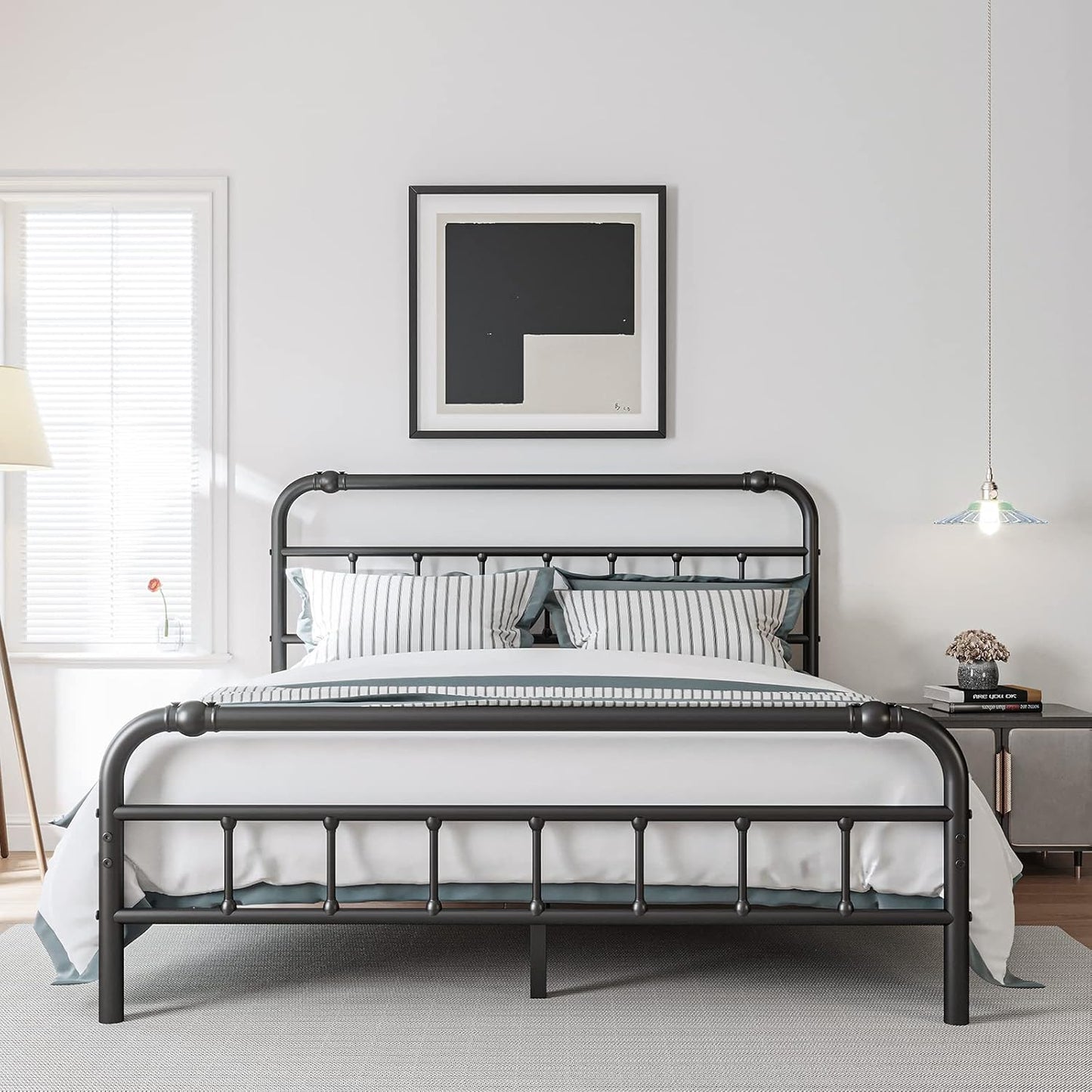 Full Size Bed Frame with Headboard and Footboard for Comfort