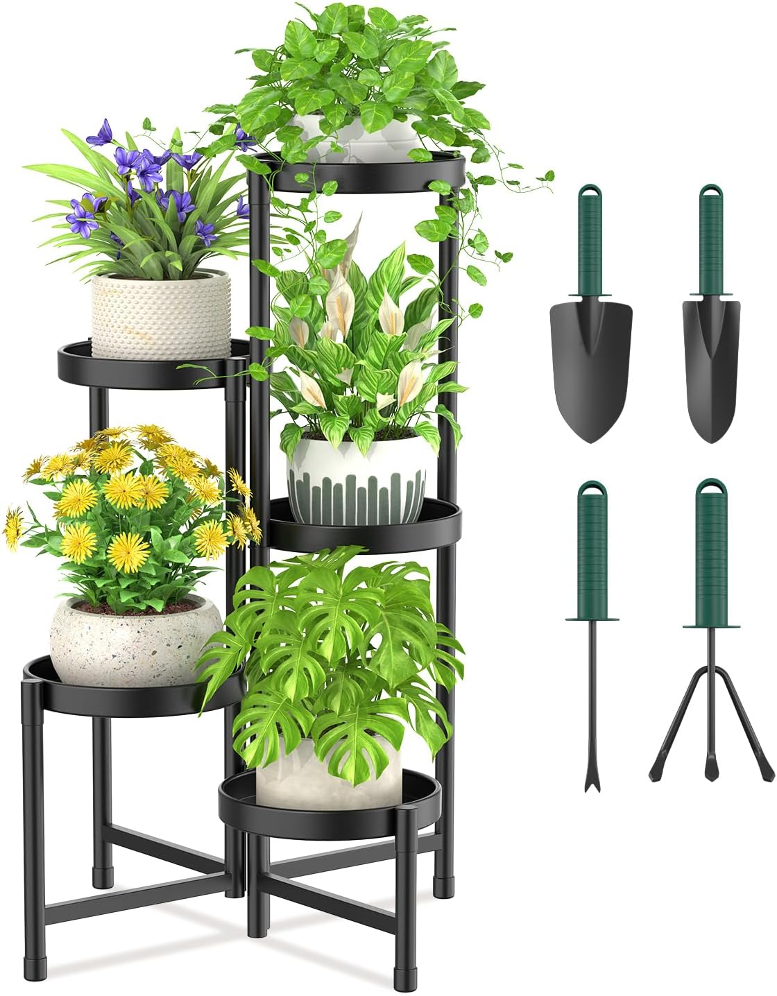 iDavosic.ly Plant Stand with Tools: 5 Tier Metal Flower Rack