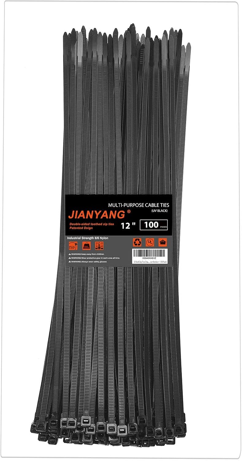 JIANYANG 12 Double Sided Toothed Zip Ties - 100 Pack