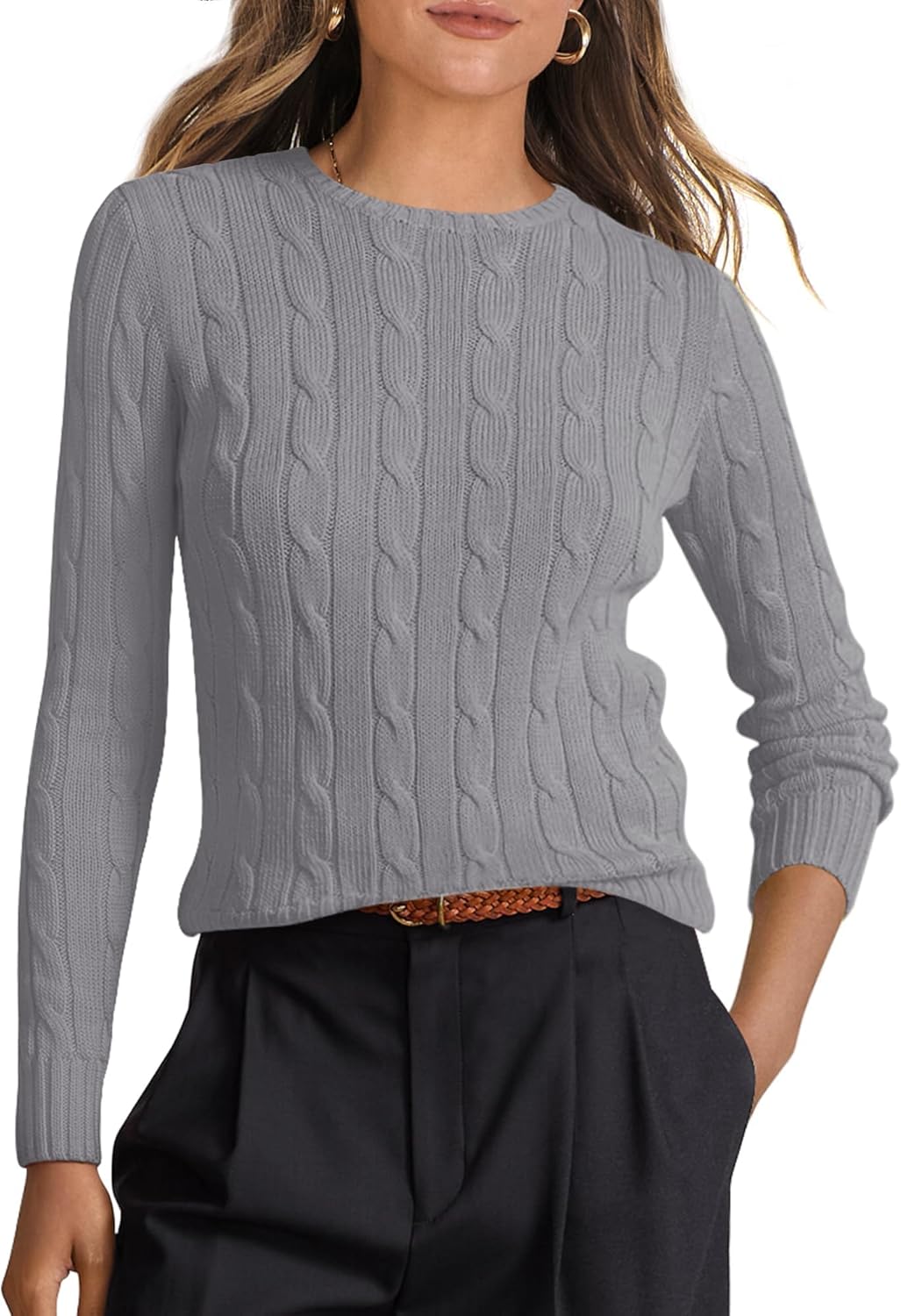 ANRABESS Womens Long Sleeve Cable Knit Sweater for Fall 2025