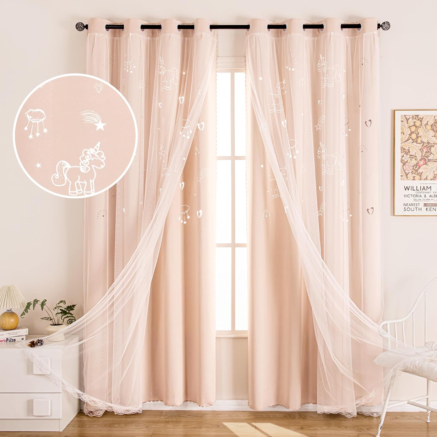UNISTAR Unicorn Curtains for Kids Bedroom Aesthetic Decor