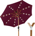 Solar Market Patio Umbrella 10ft with Woodgrain Pole - LED Lights