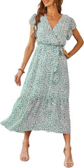 PRETTYGARDEN Women's Floral Boho Maxi Dress - Flowy Summer Wrap Formal