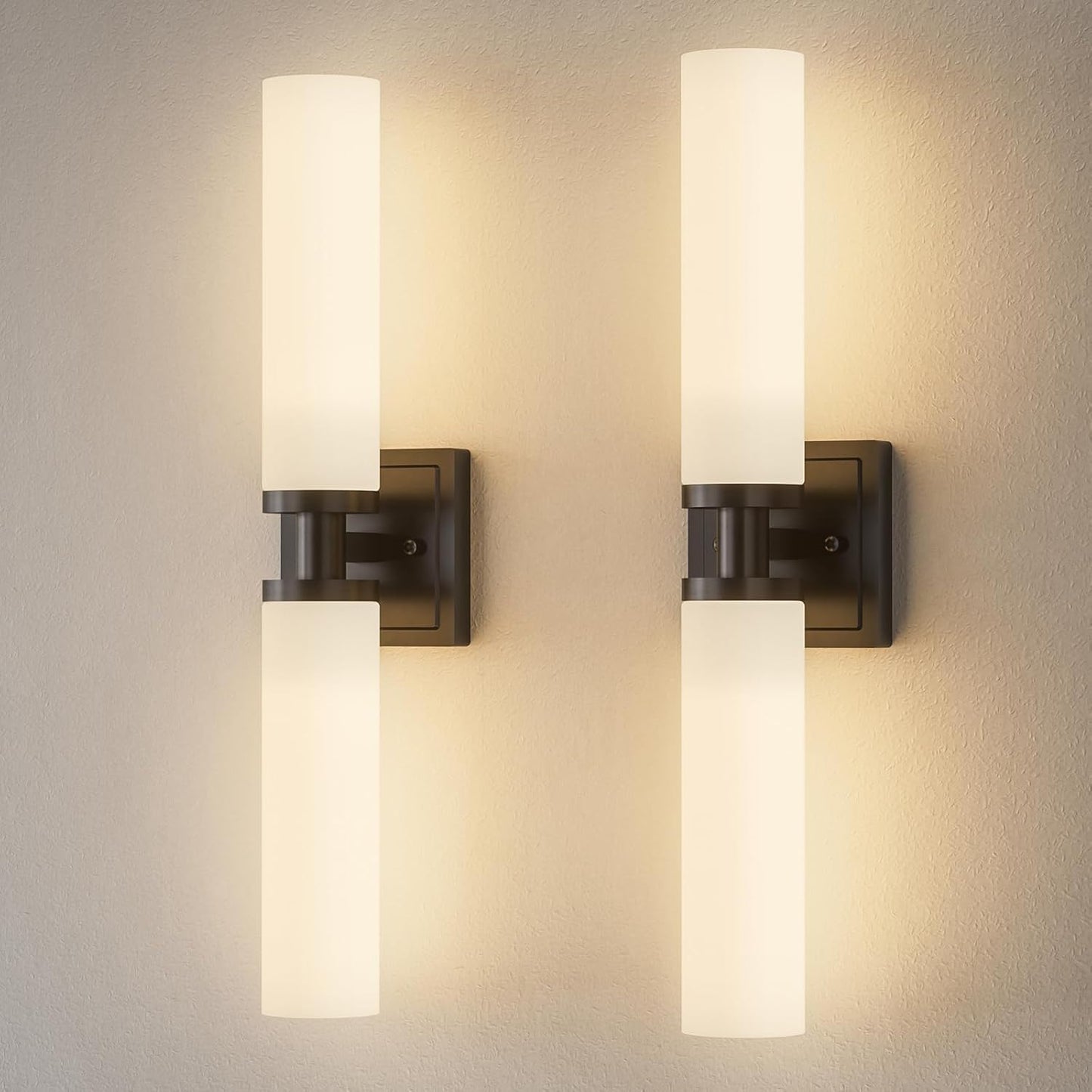 Modern Black Wall Sconces Set of Two with Frosted Glass Design