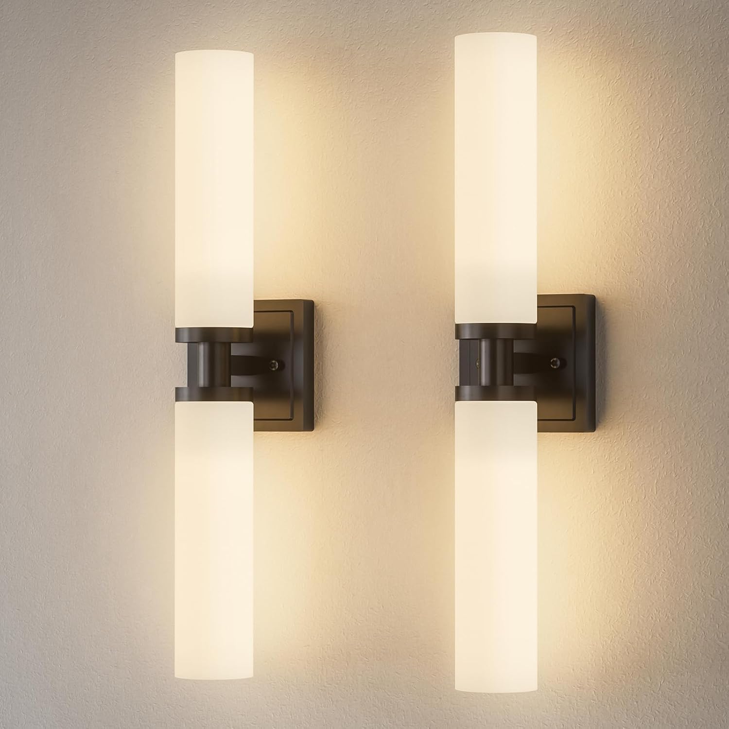 Modern Black Wall Sconces Set of Two with Frosted Glass Design