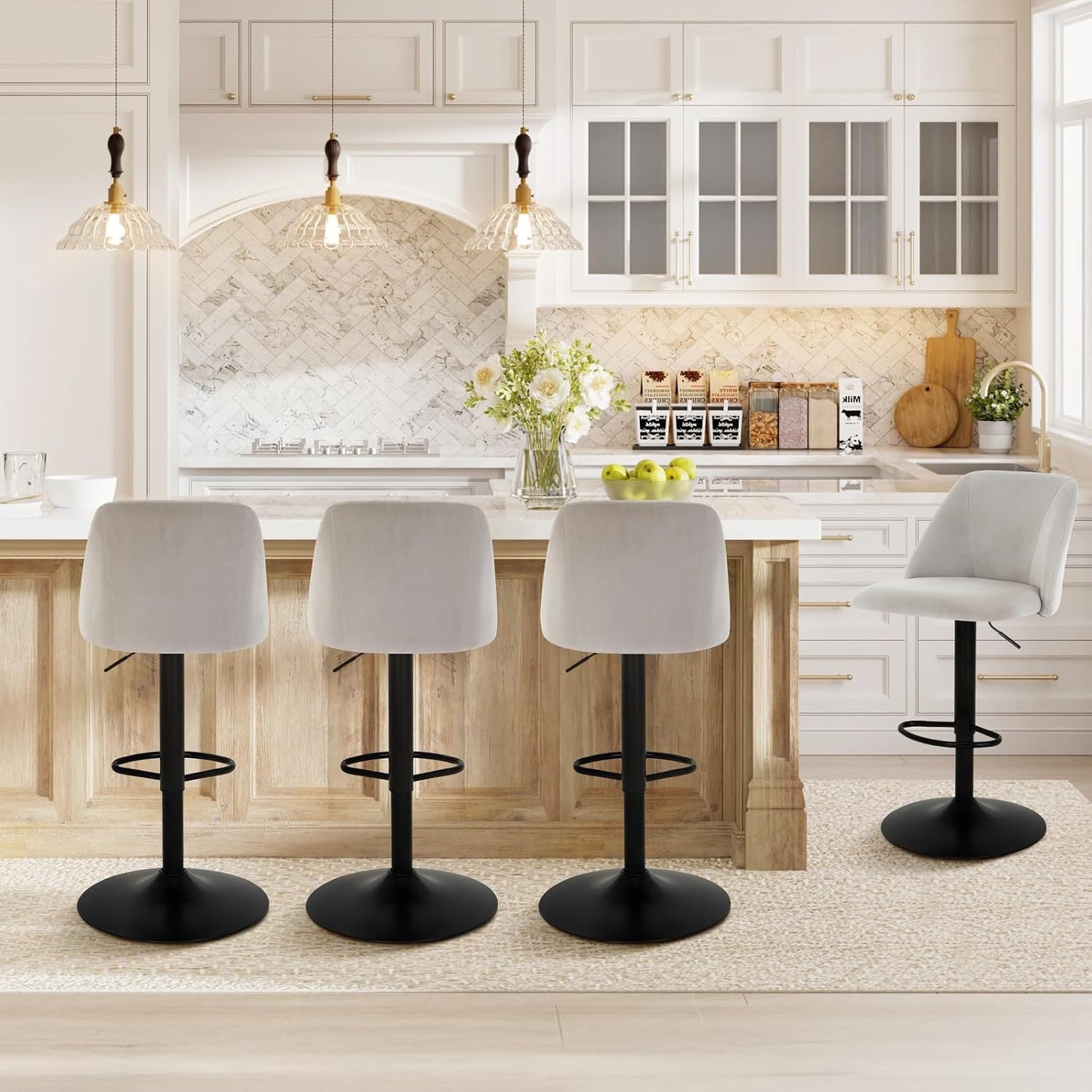 Modern Swivel Bar Stools Set of 4 with Adjustable Height