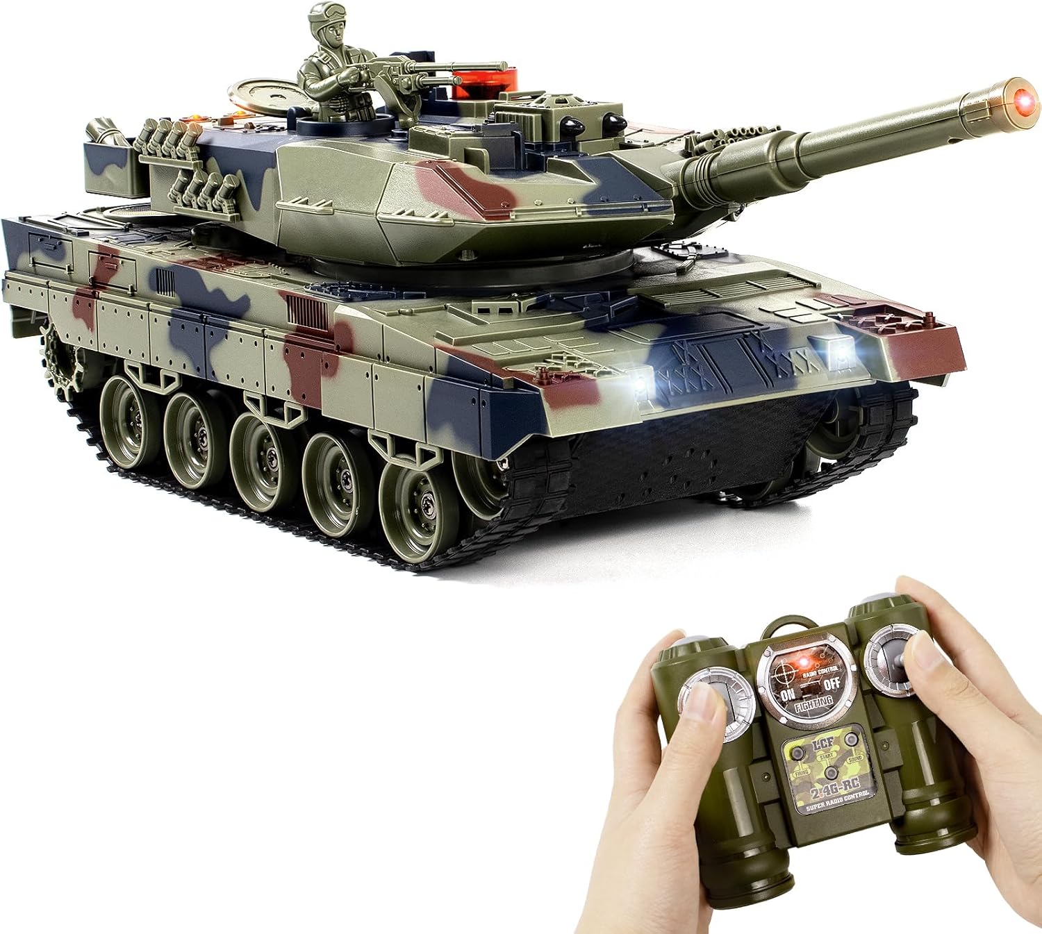 1/24 RC Tank with Sound Effects, Lights and Smoke for Kids