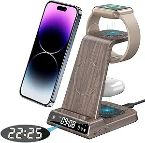 3 in 1 Wireless Charging Station for Apple Devices with Clock
