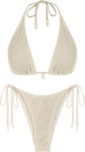 ZAFUL Women's Triangle Multiway Fishnet Tie Side Bandeau Bikini Set