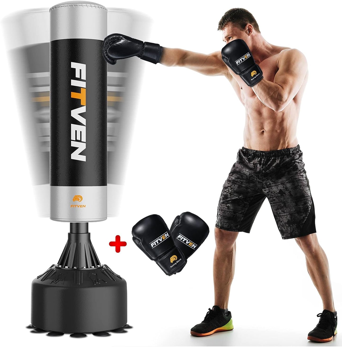 FITVEN Freestanding Punching Bag with Boxing Gloves for Home Gym