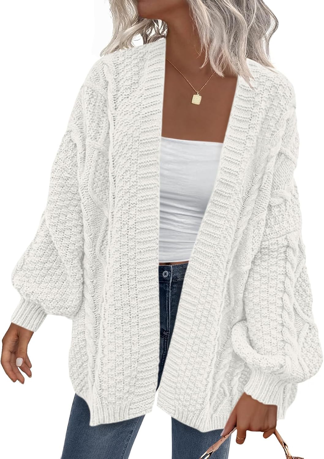PRETTYGARDEN Women's Cable Knit Open Front Cardigan Sweater