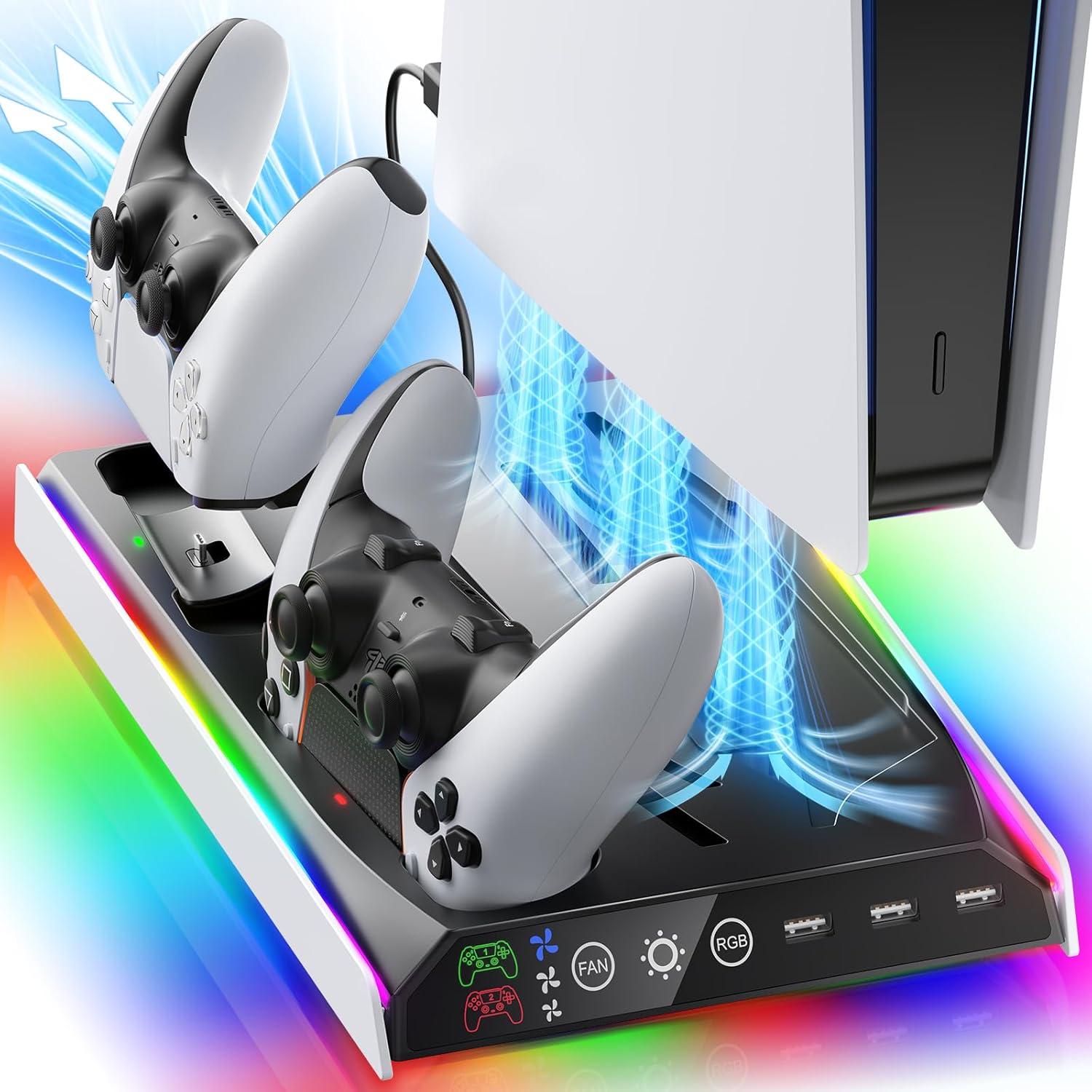 PS5 Cooling Stand with Adjustable Fan and RGB Lighting Effects