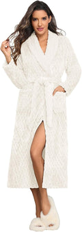 Ekouaer Women's Long Plush Jacquard Robe - Cozy Shawl Collar