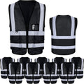 High Visibility Safety Vest 10 Pack - Black Reflective Work Vests