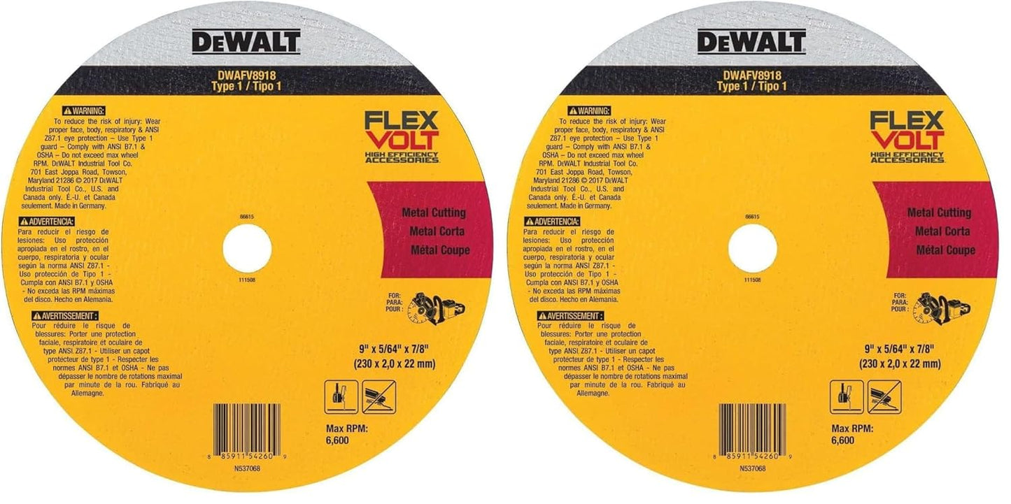 Dewalt 9 in. T1 Flexvolt Cutoff Wheel Pack of 2 for Precision Cuts