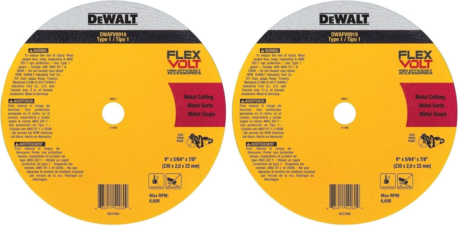Dewalt 9 in. T1 Flexvolt Cutoff Wheel Pack of 2 for Precision Cuts