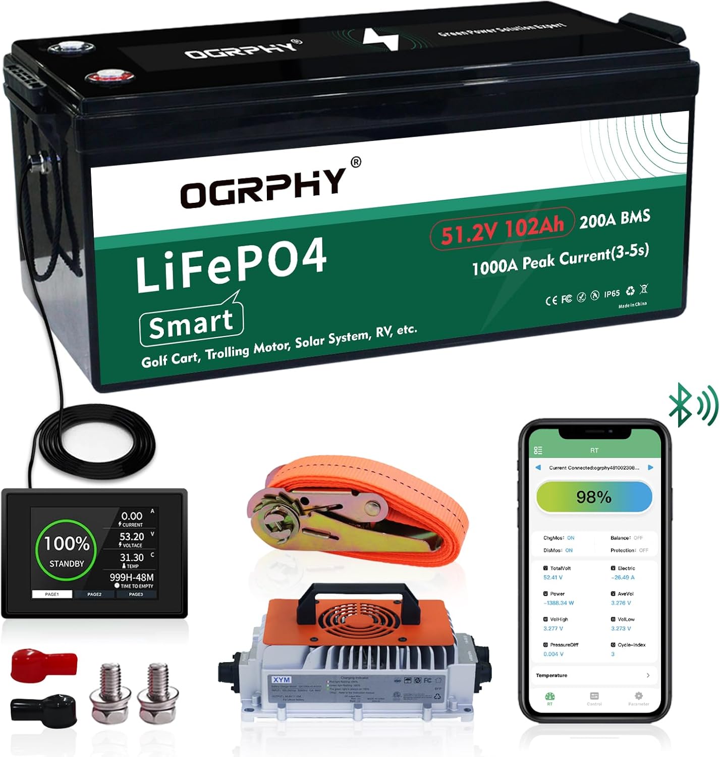 48V Lithium Golf Cart Battery Conversion Kit with Charger and Monitor