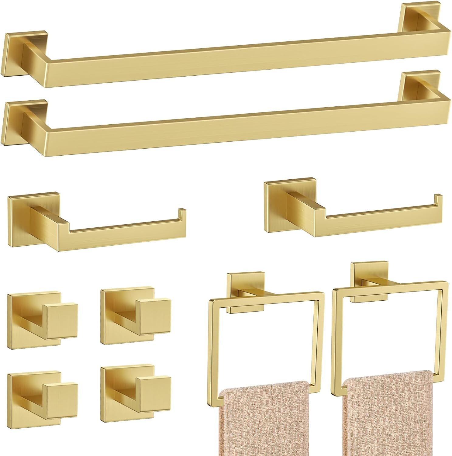 10-Piece Brushed Gold Bathroom Hardware Set for Elegant Storage