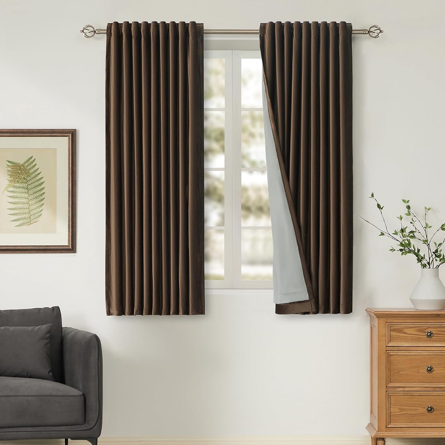 100% Blackout Brown Velvet Curtains for Living Room & Bedroom