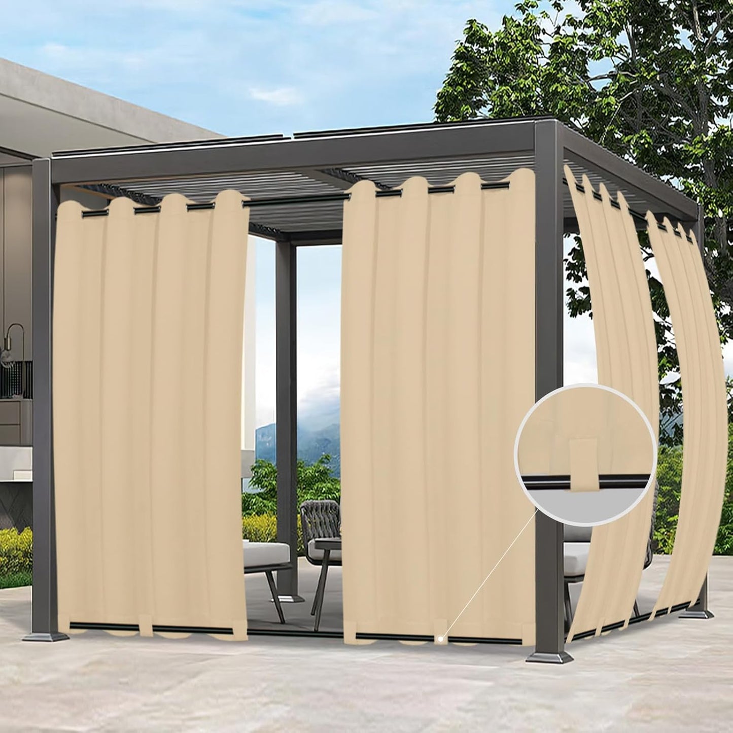 Easy-Going Outdoor Curtains Waterproof for Patio and Porch