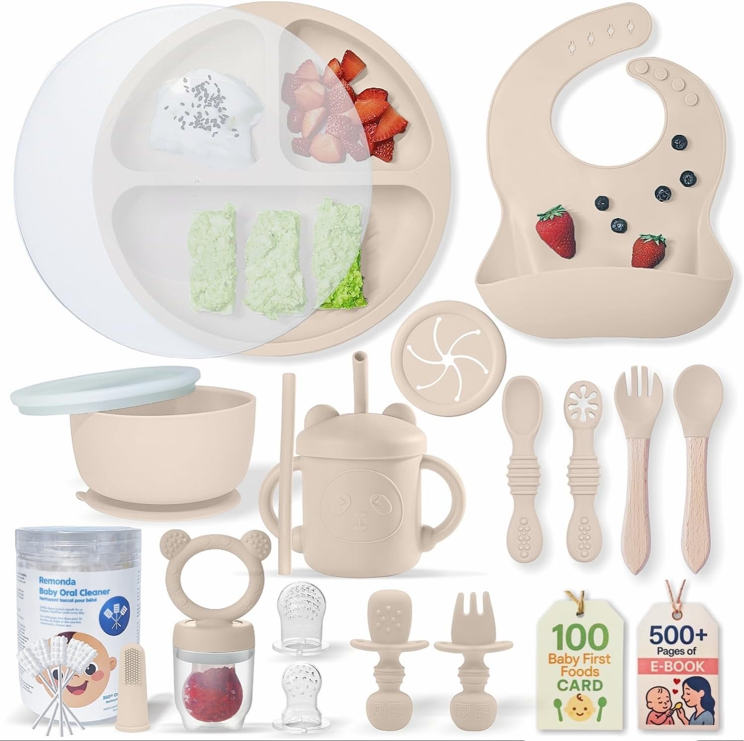Remonda 23-Piece BPA-Free Silicone Baby Feeding Set for Self Feeding