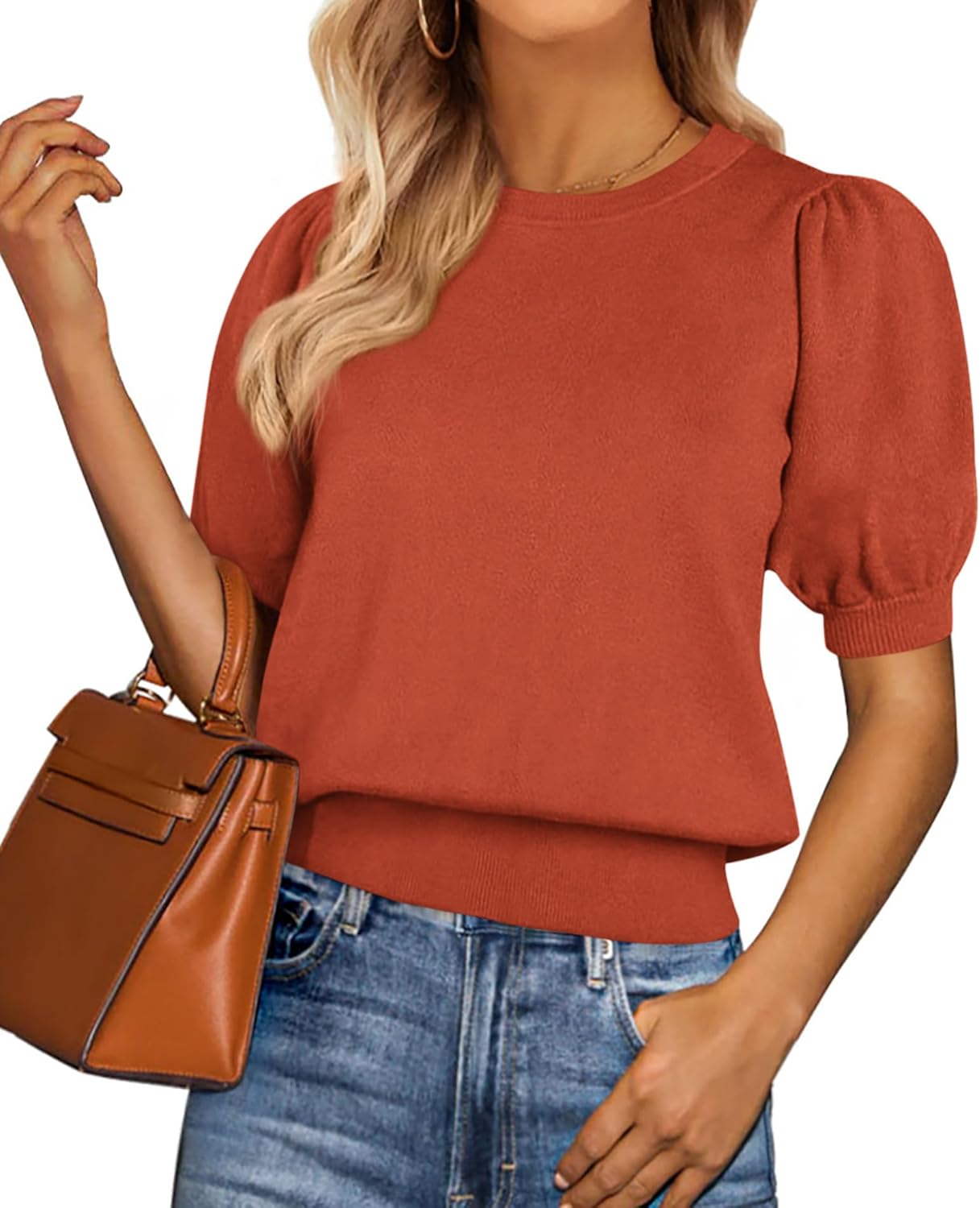 PRETTYGARDEN Womens Puff Sleeve Sweater for Spring Fashion