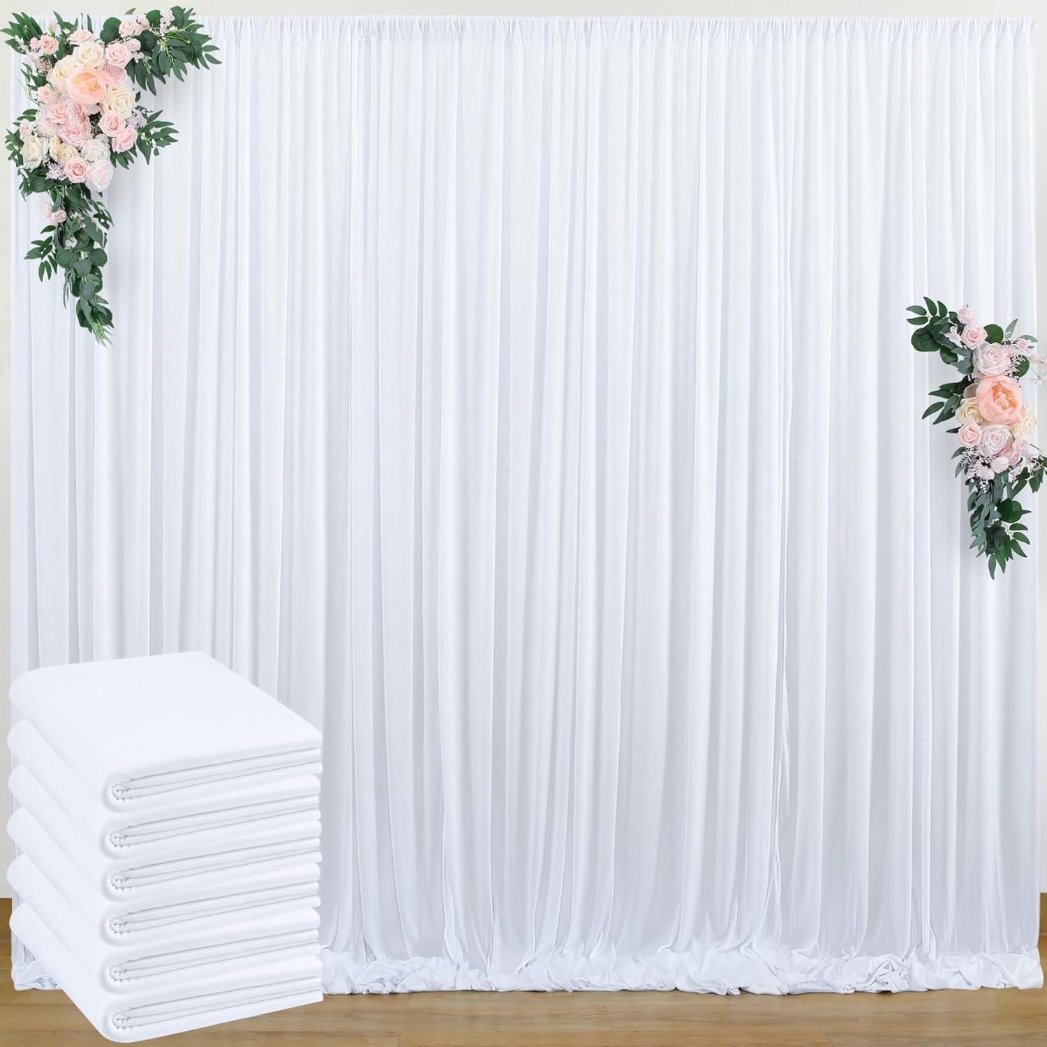 30 ft x 10 ft Wrinkle Free White Backdrop Curtain for Events