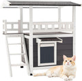 Outdoor Cat House 2-Story Wooden Shelter with Balcony - Waterproof