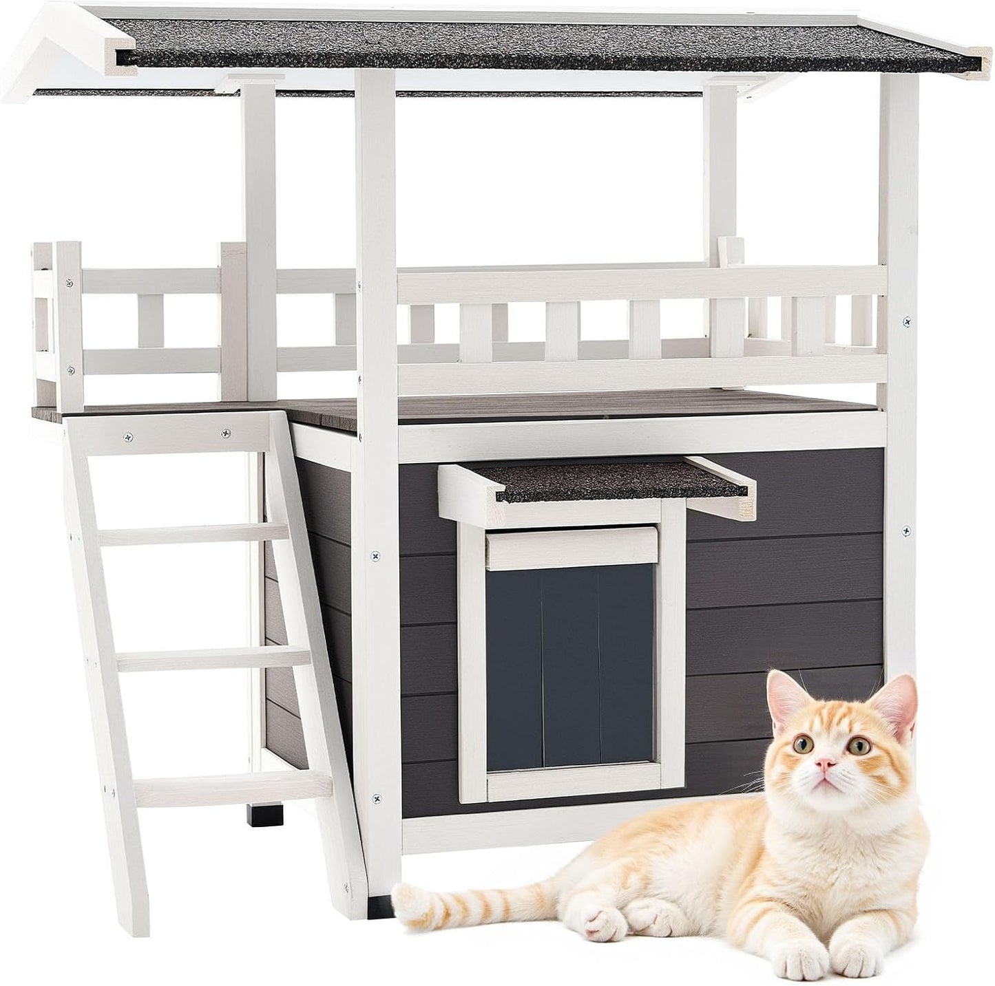 VEVOR Outdoor Cat House: Spacious 2-Story Wooden Shelter