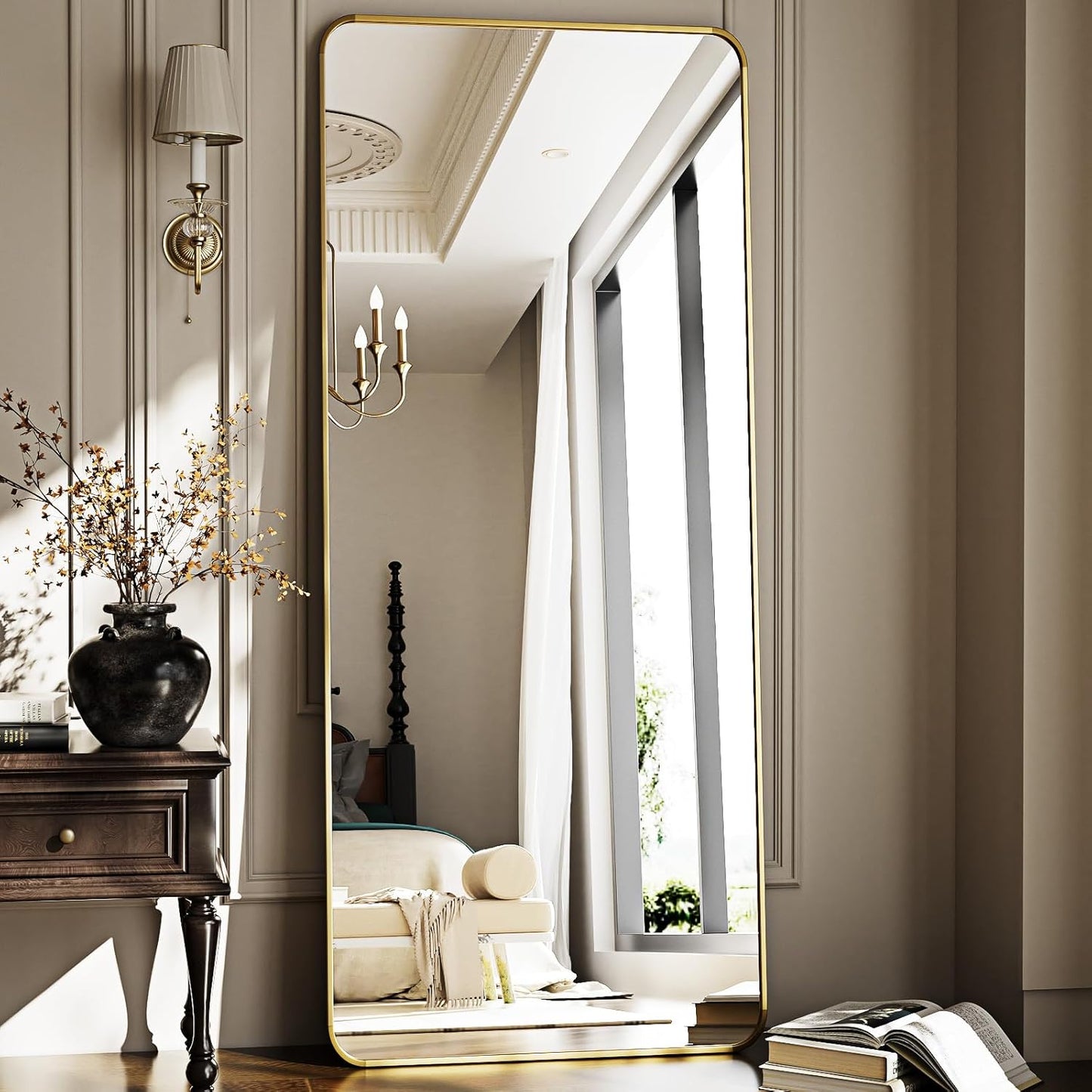 Rounded Full Length Mirror with Aluminum Frame for Any Room