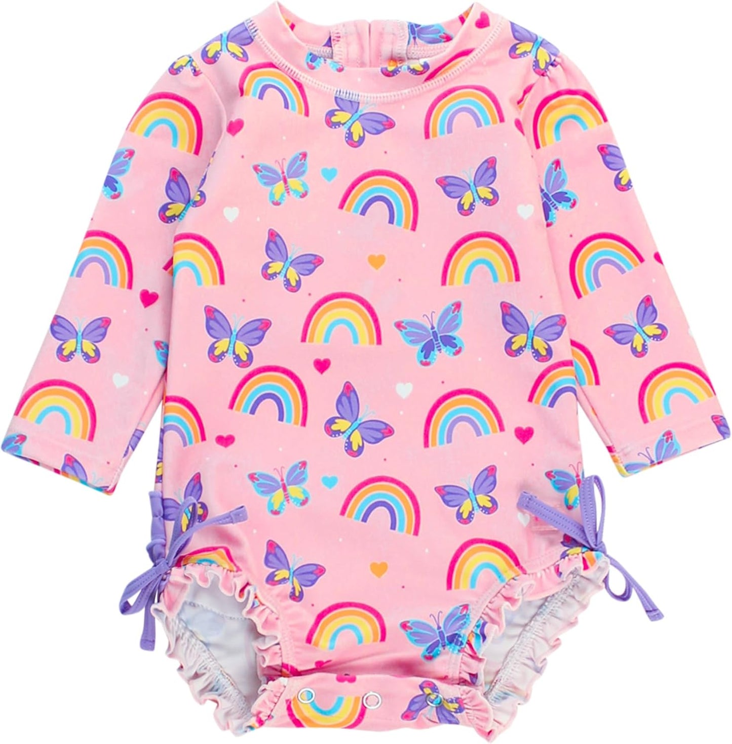 RuffleButts Baby Girls Long Sleeve Rash Guard Swimsuit