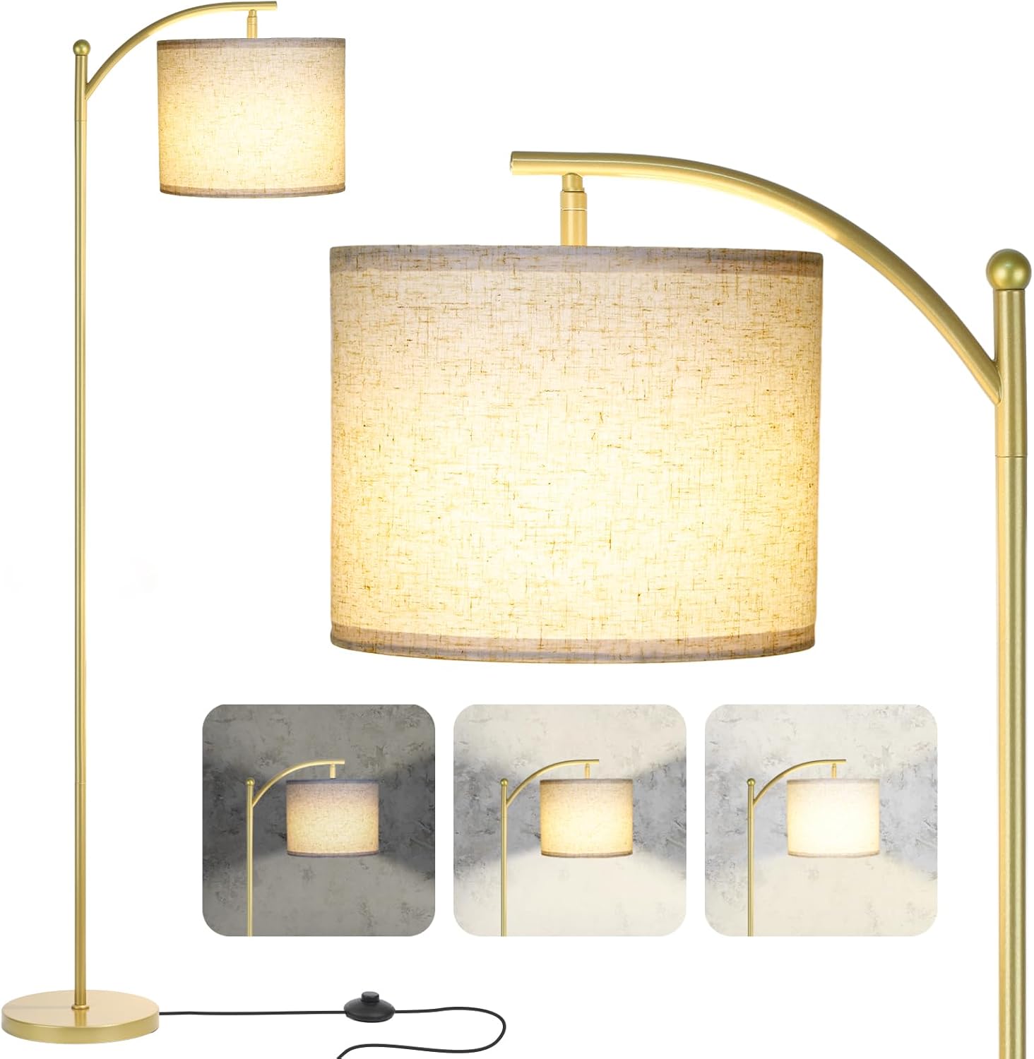 Dimmable Floor Lamp for Living Room with Linen Shade Design