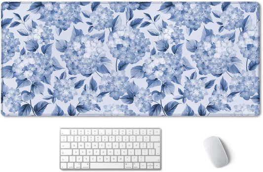 Blue Hydrangea Desk Mat - Large Waterproof Mouse Pad for Home & Office